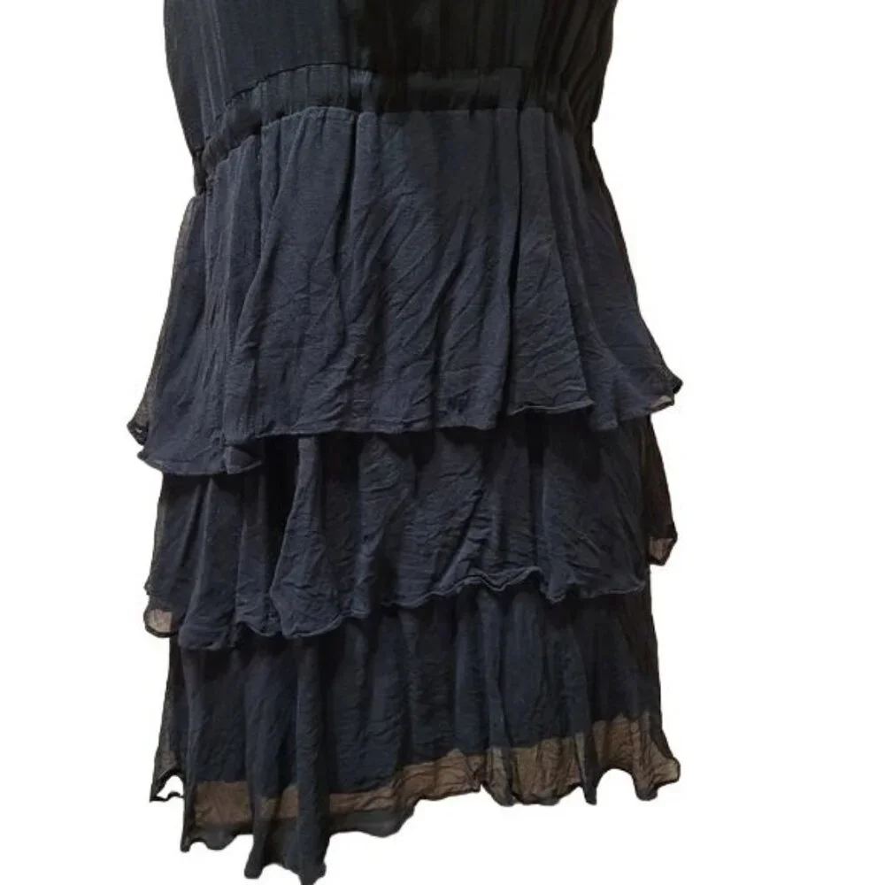 Anthropologie Ya Da Women’s Size  Medium Black Silk Dress Ruffle Collar Layered - Picture 3 of 5